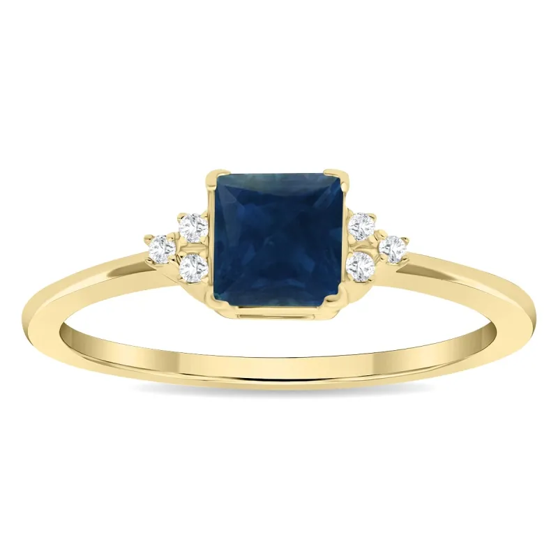 Women's Square Shaped Sapphire and Diamond Half Moon Ring in 10K Yellow Gold sold by Zulily