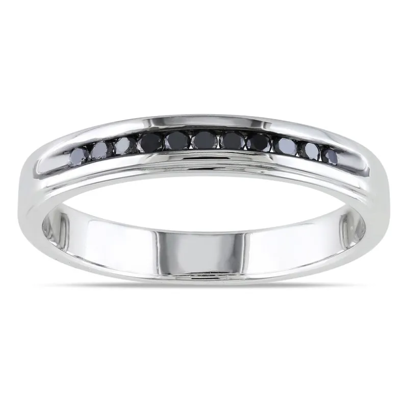Miadora Sterling Silver 1/4ct TDW Men's Channel-set Black Diamond Wedding Band sold by Zulily
