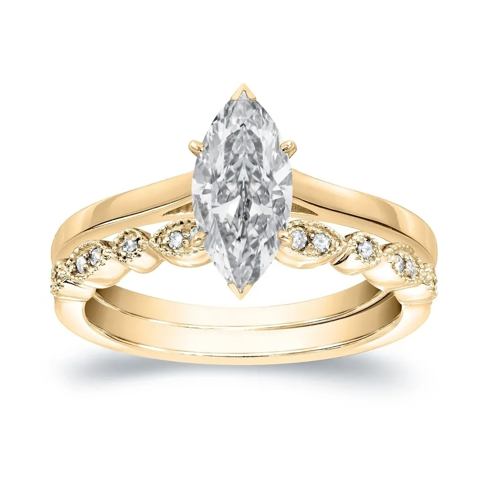 Auriya 1 1/6ctw Vintage Solitaire Marquise Diamond Engagement Ring Set 14k Gold sold by Zulily product image thumbnail 2