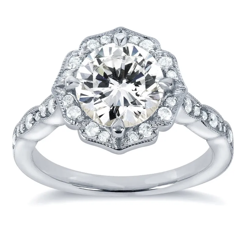 Annello by Kobelli 14k White Gold 1 3/4ct TGW Moissanite and Diamond Vintage Floral Engagement Ring sold by Zulily