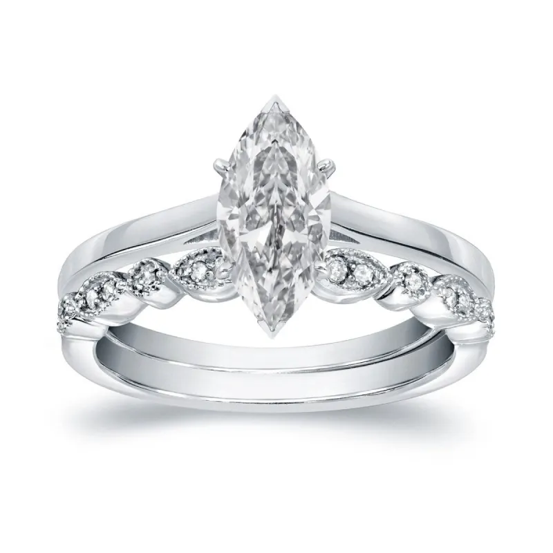 Auriya 1 1/6ctw Vintage Solitaire Marquise Diamond Engagement Ring Set 14k Gold sold by Zulily