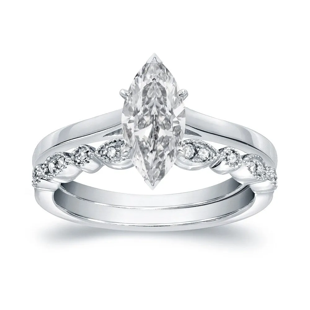 Auriya 1 1/6ctw Vintage Solitaire Marquise Diamond Engagement Ring Set 14k Gold sold by Zulily