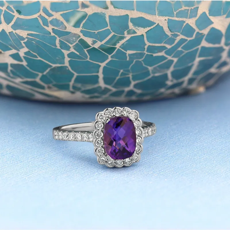 Auriya Vintage 3/4ct Cushion-cut Purple Amethyst Halo Diamond Engagement Ring 1/2ctw 14k Gold sold by Zulily