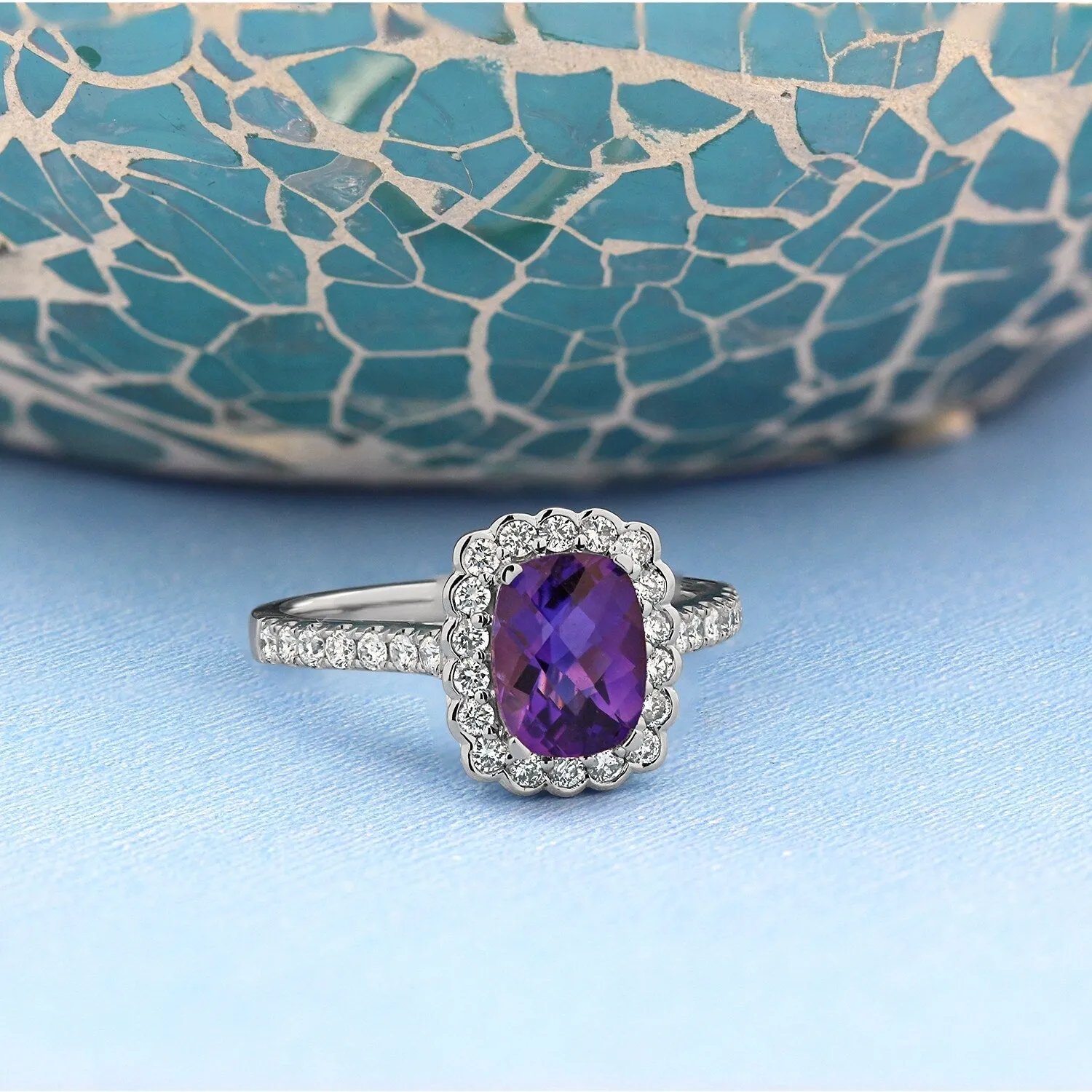 Auriya Vintage 3/4ct Cushion-cut Purple Amethyst Halo Diamond Engagement Ring 1/2ctw 14k Gold sold by Zulily