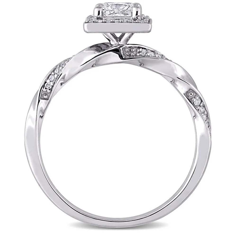 Miadora 10k White Gold 3/5ct TDW Princess-cut Diamond Square Halo Twisted Engagement Ring sold by Zulily product image thumbnail 4
