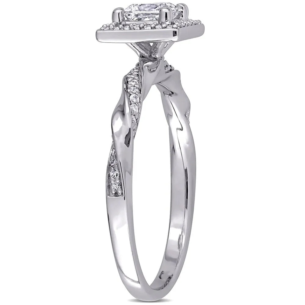 Miadora 10k White Gold 3/5ct TDW Princess-cut Diamond Square Halo Twisted Engagement Ring sold by Zulily product image thumbnail 3