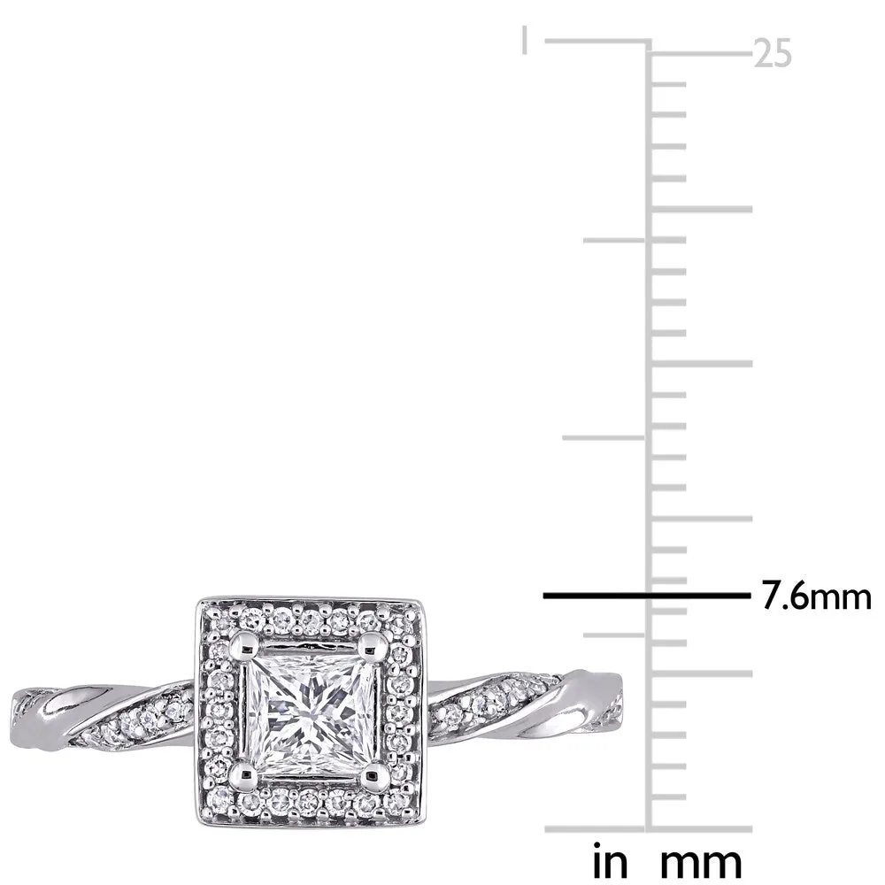Miadora 10k White Gold 3/5ct TDW Princess-cut Diamond Square Halo Twisted Engagement Ring sold by Zulily product image thumbnail 5
