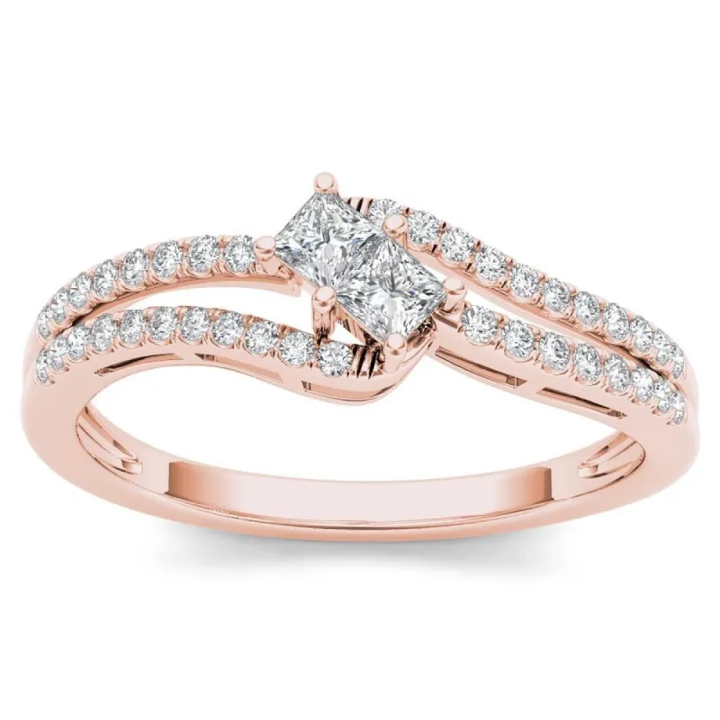 De Couer 14k Rose Gold 1/3ct TDW Two-Stone Diamond Engagement Ring - Pink sold by Zulily