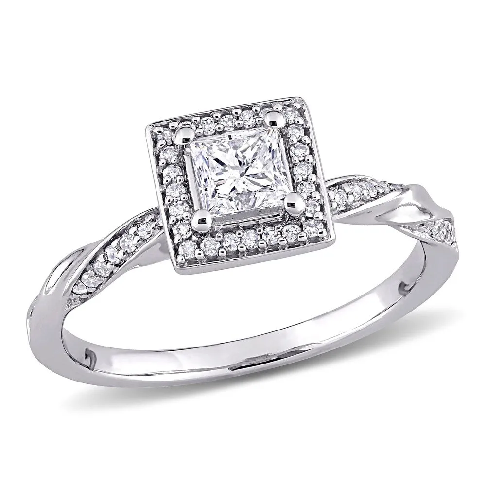 Miadora 10k White Gold 3/5ct TDW Princess-cut Diamond Square Halo Twisted Engagement Ring sold by Zulily