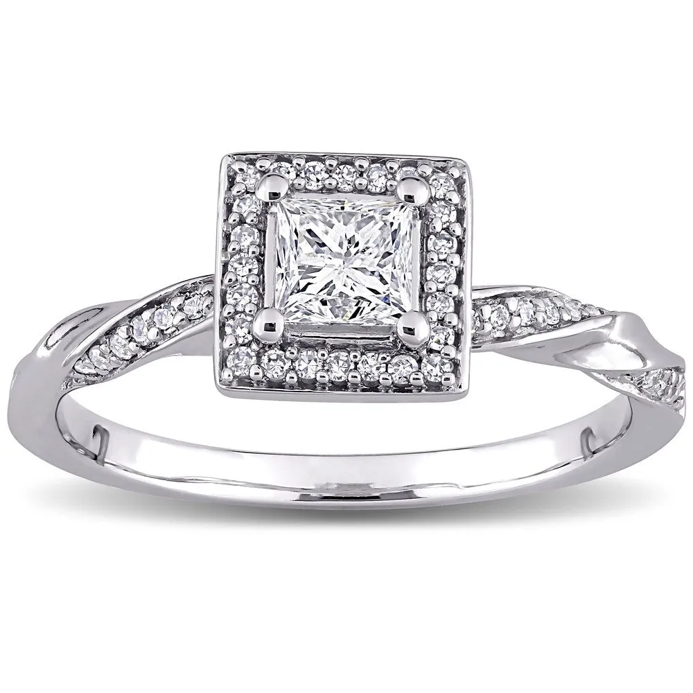 Miadora 10k White Gold 3/5ct TDW Princess-cut Diamond Square Halo Twisted Engagement Ring sold by Zulily product image thumbnail 2
