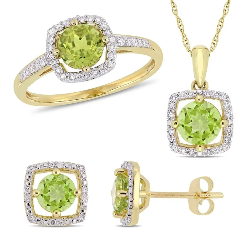 Miadora 10k Yellow Gold Peridot and 1/3ct TDW Diamond Floating Halo Jewelry Set sold by Zulily
