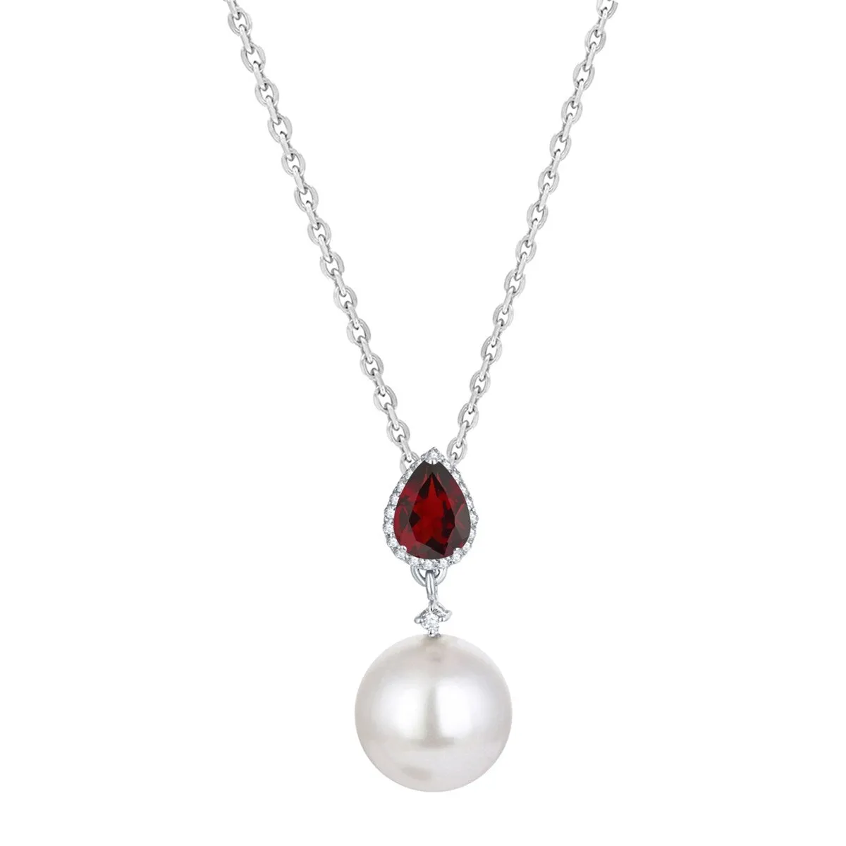 Sterling Silver Shell Pearl, Garnet and White Topaz Drop Pendant Necklace sold by Zulily