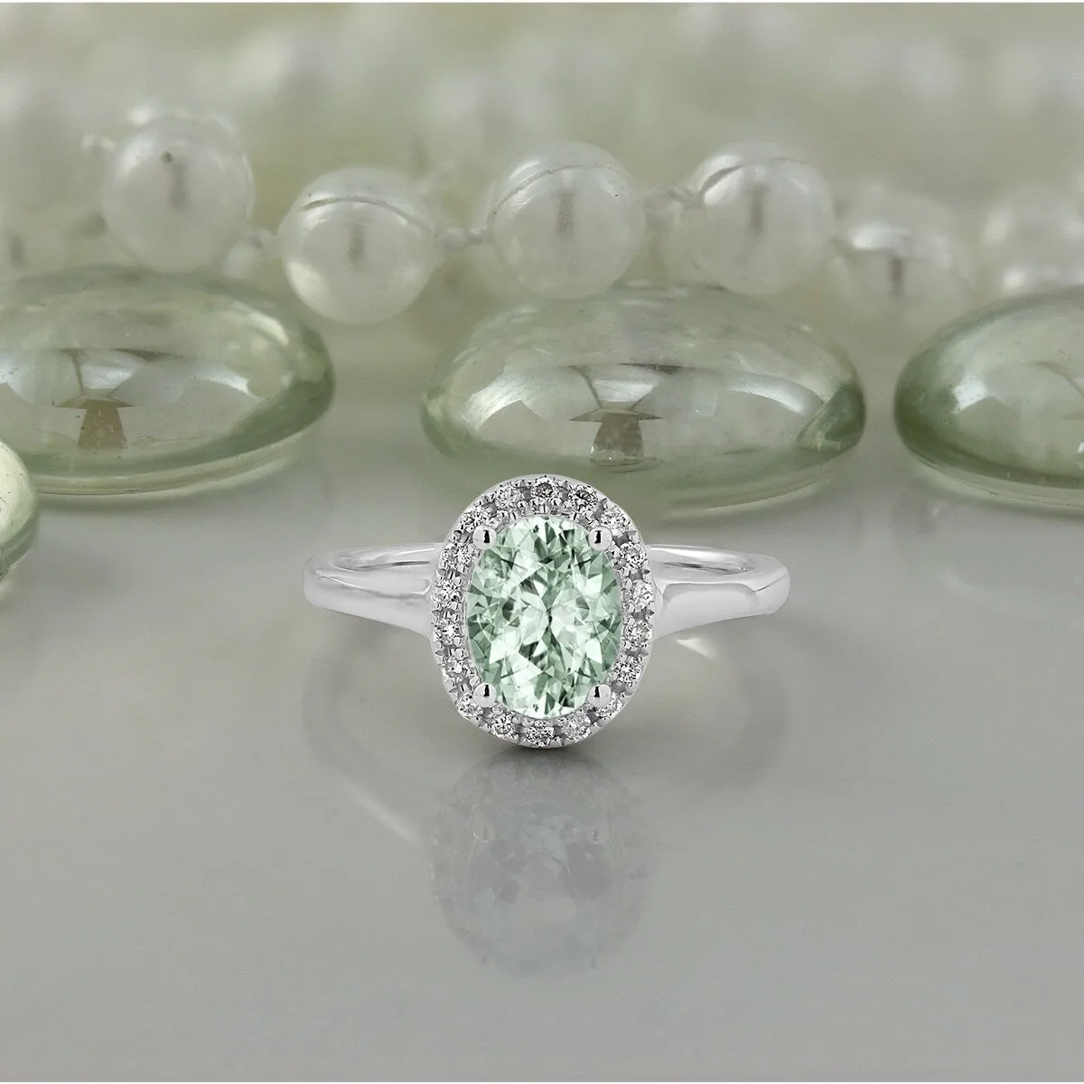 Auriya Classic 5/8ct Oval Green Amethyst and Halo Diamond Engagement Ring 1/8cttw 14k Gold sold by Zulily