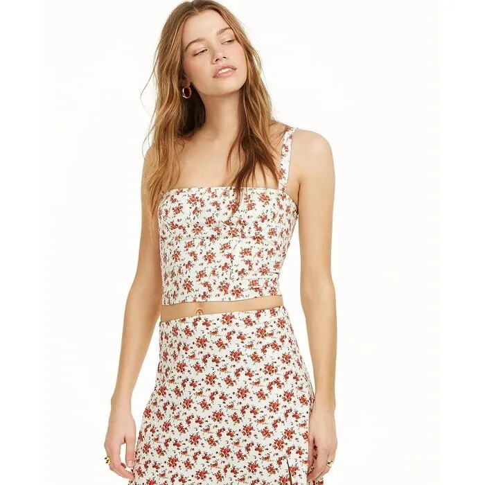 Danielle Bernstein Women's Floral Sleeveless Square Neck Crop Top -White Size 14 sold by Zulily