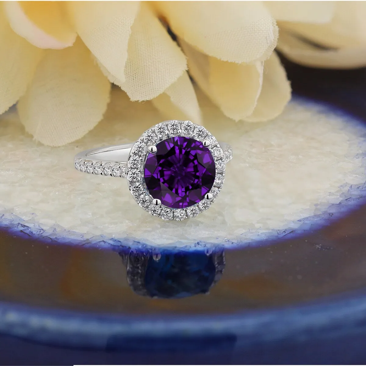 Auriya 2ct Fancy Round Purple Amethyst and Halo Diamond Engagement Ring 5/8ctw 14k Gold sold by Zulily