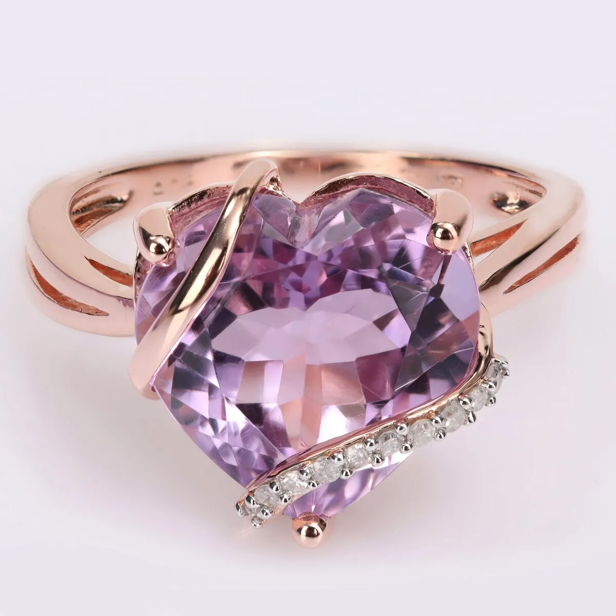 Miadora Heart-cut Amethyst and Diamond Accent Swirl Cocktail Split Shank Ring in Rose Plated Sterling Silver sold by Zulily