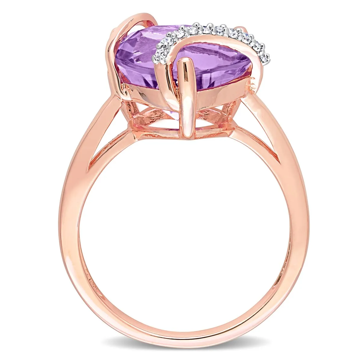 Miadora Heart-cut Amethyst and Diamond Accent Swirl Cocktail Split Shank Ring in Rose Plated Sterling Silver sold by Zulily product image thumbnail 5