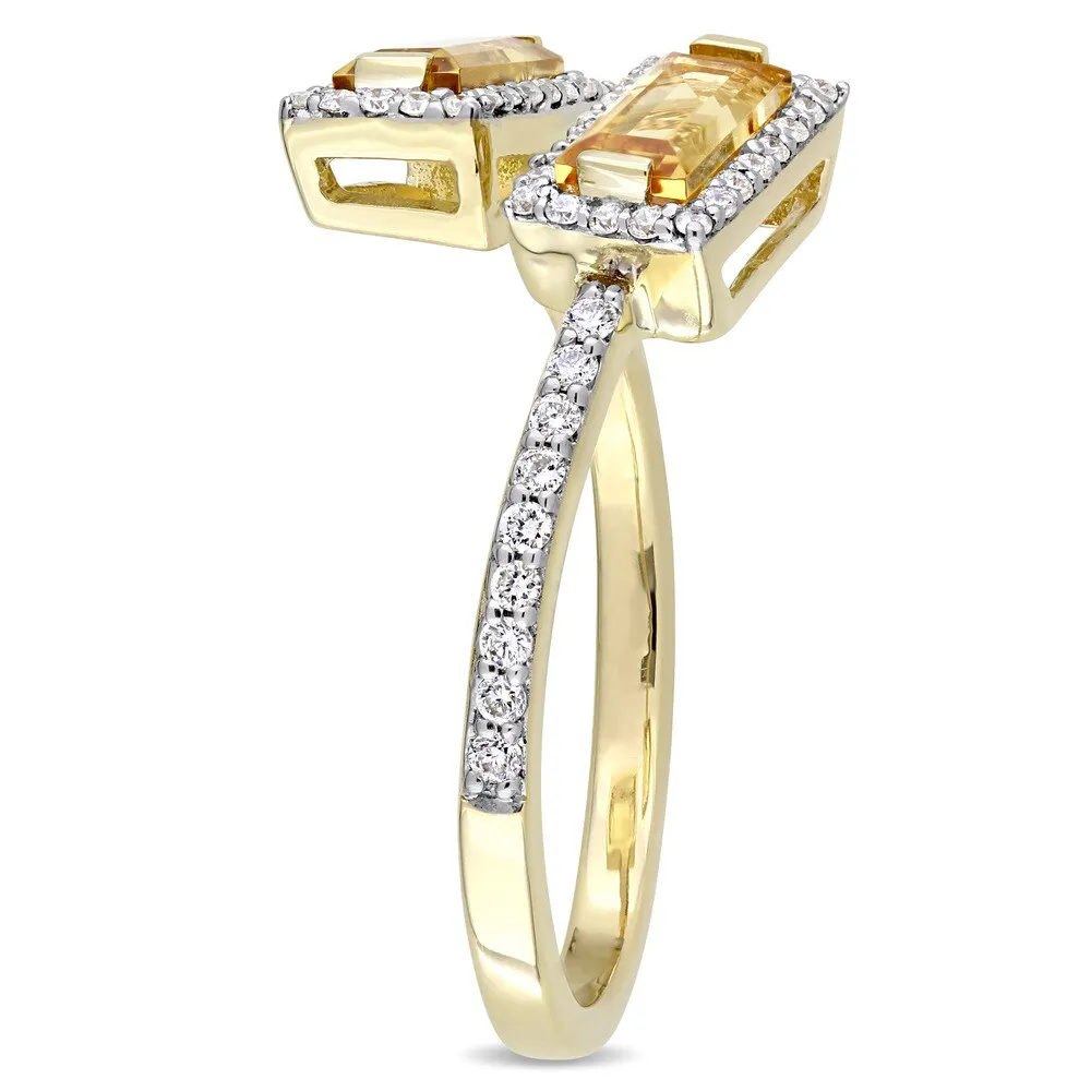 Miadora Signature Collection 14k Yellow Gold Baguette-Cut Citrine and 1/4ct TDW Diamond Halo Bypass sold by Zulily product image thumbnail 2