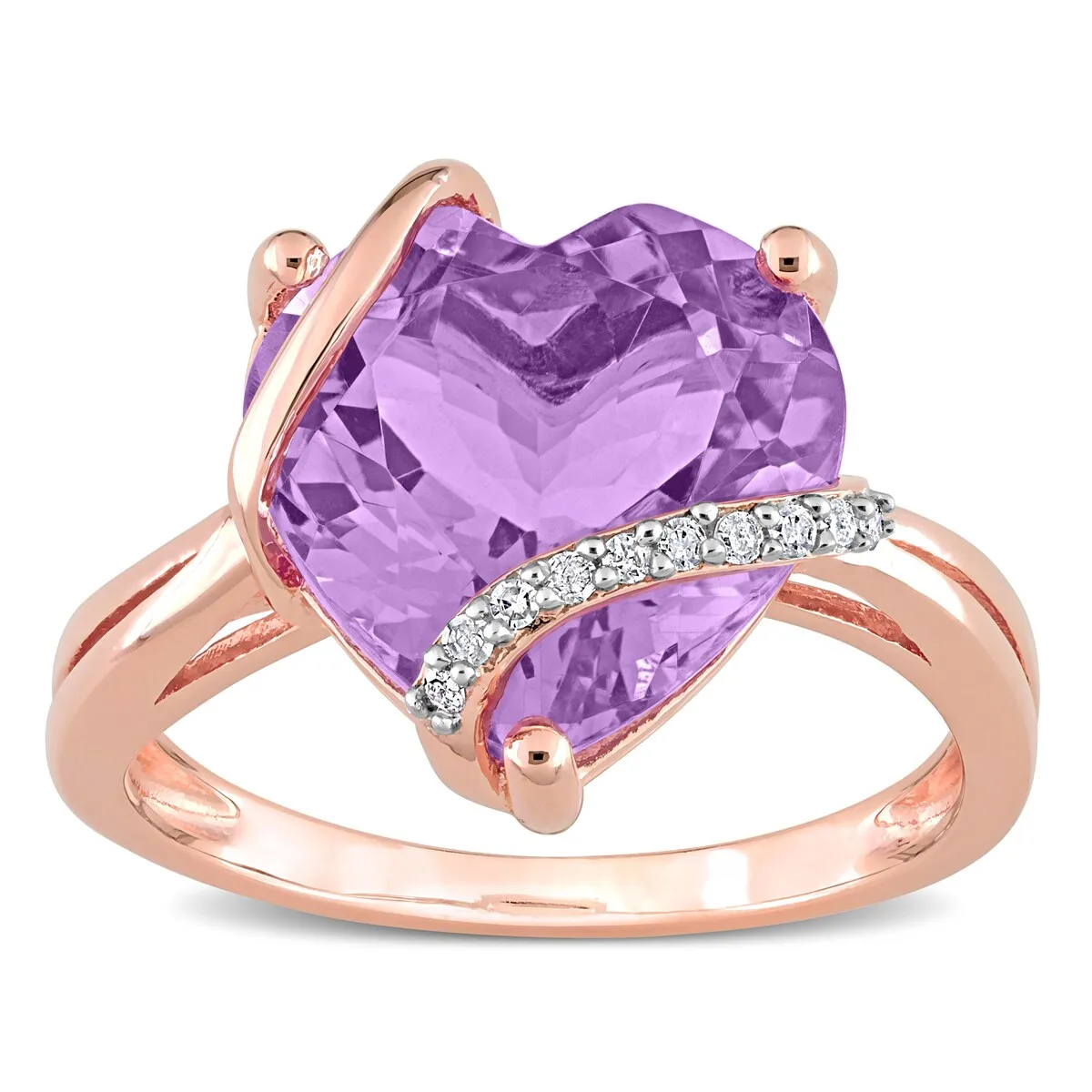 Miadora Heart-cut Amethyst and Diamond Accent Swirl Cocktail Split Shank Ring in Rose Plated Sterling Silver sold by Zulily product image thumbnail 3