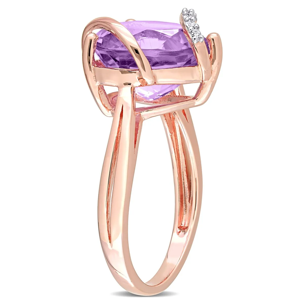 Miadora Heart-cut Amethyst and Diamond Accent Swirl Cocktail Split Shank Ring in Rose Plated Sterling Silver sold by Zulily product image thumbnail 4