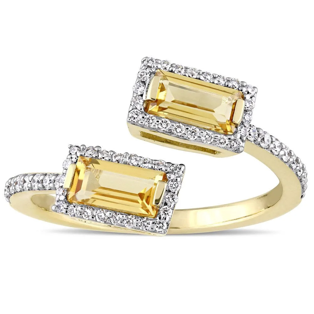 Miadora Signature Collection 14k Yellow Gold Baguette-Cut Citrine and 1/4ct TDW Diamond Halo Bypass sold by Zulily