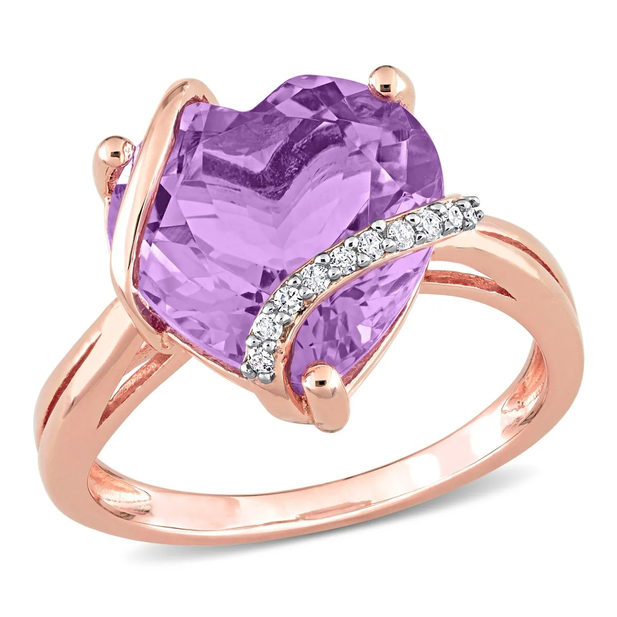 Miadora Heart-cut Amethyst and Diamond Accent Swirl Cocktail Split Shank Ring in Rose Plated Sterling Silver sold by Zulily product image thumbnail 2