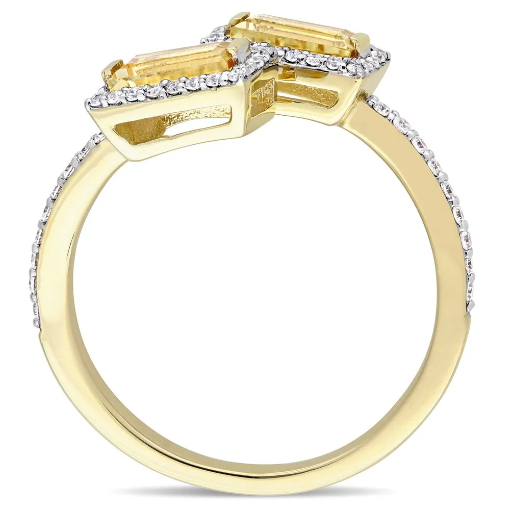 Miadora Signature Collection 14k Yellow Gold Baguette-Cut Citrine and 1/4ct TDW Diamond Halo Bypass sold by Zulily product image thumbnail 3