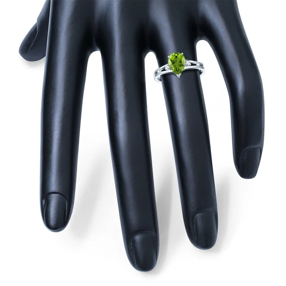 8X6MM Peridot and Diamond Pear Shaped Open Three Stone Ring in 10K White Gold sold by Zulily product image thumbnail 3