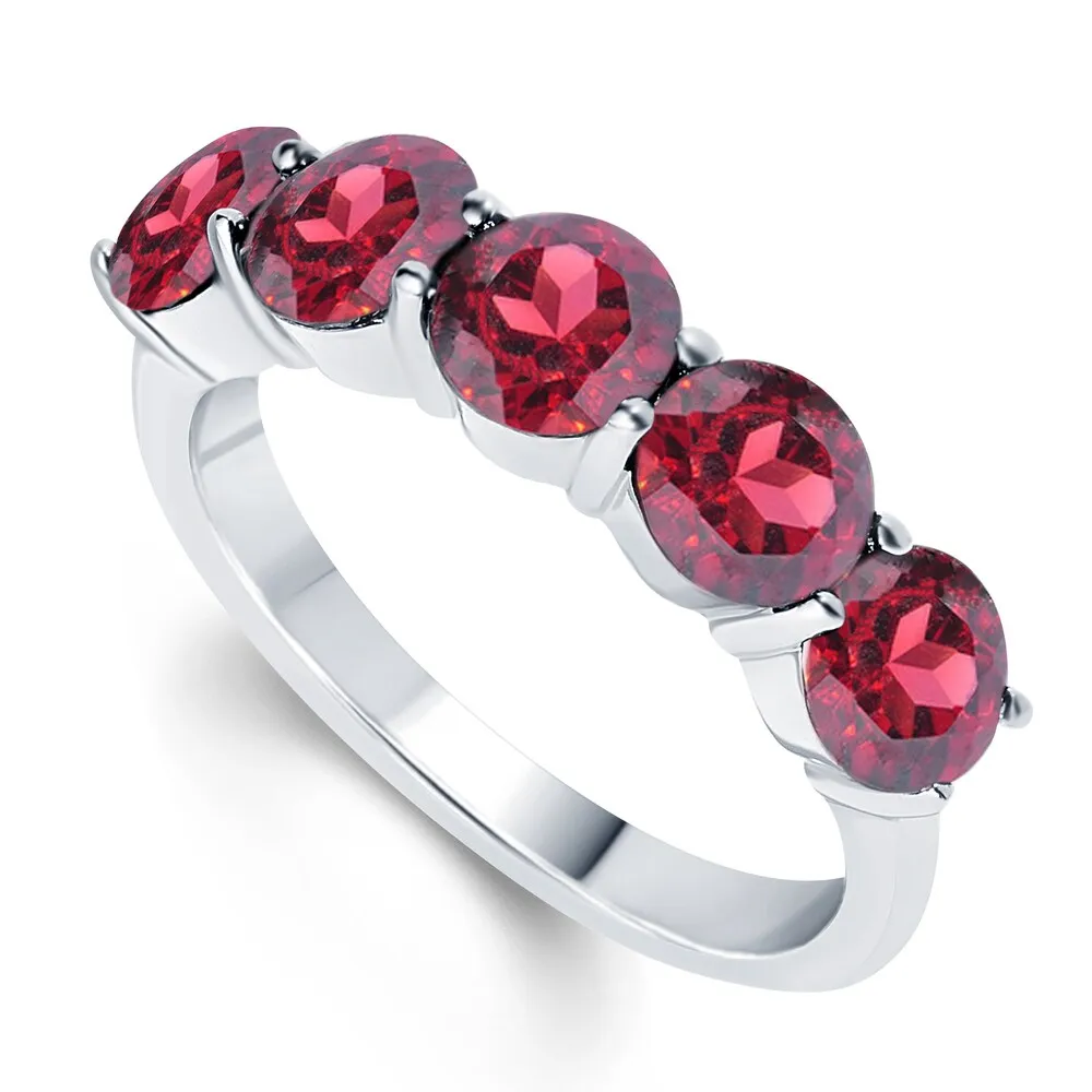 Sterling Silver 3.25ct Round Garnet Five stone Ring sold by Zulily