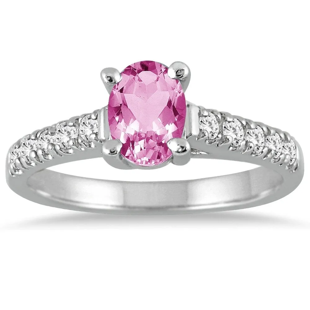 1 Carat Oval Pink Topaz and Diamond Ring in 14K White Gold sold by Zulily