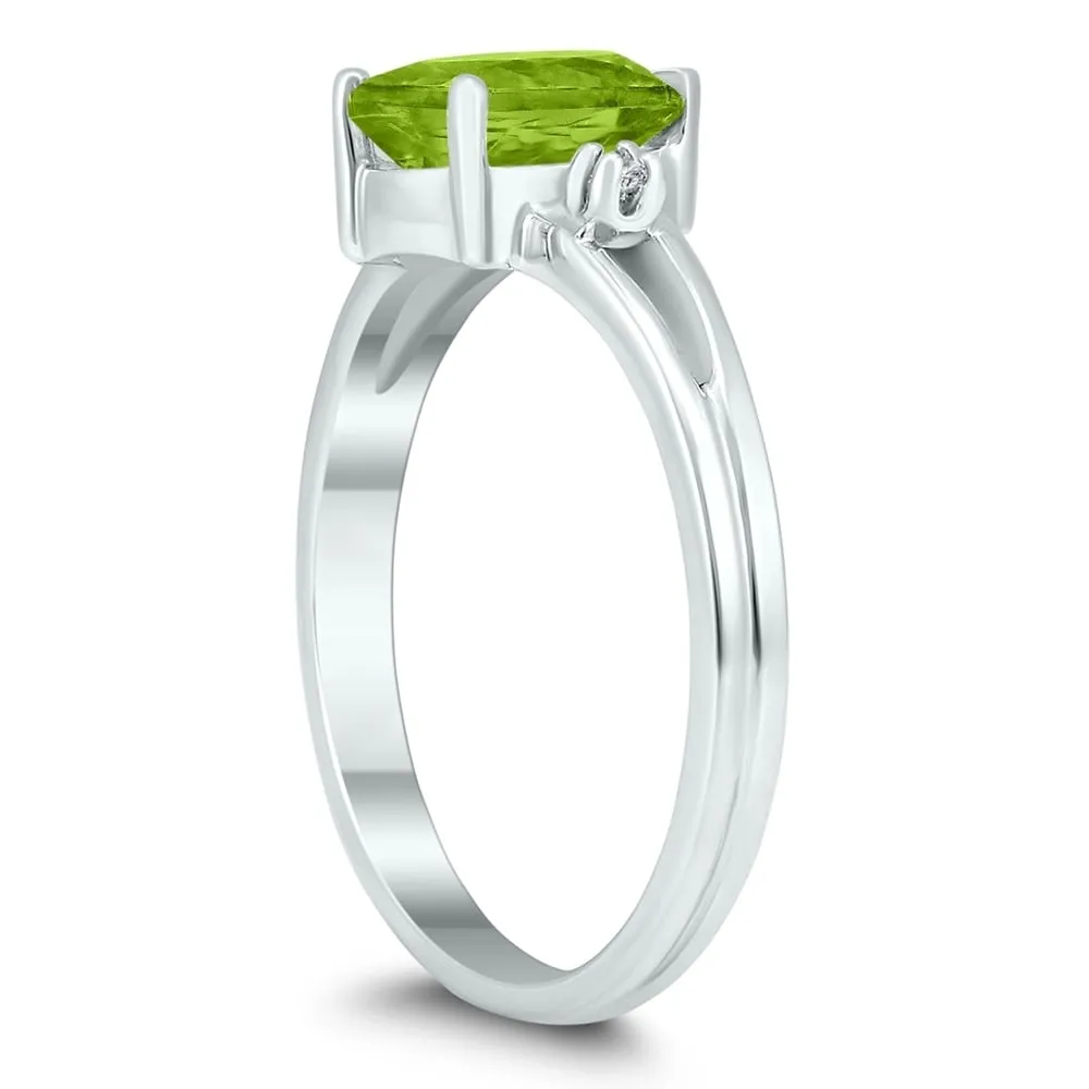 8X6MM Peridot and Diamond Pear Shaped Open Three Stone Ring in 10K White Gold sold by Zulily product image thumbnail 2