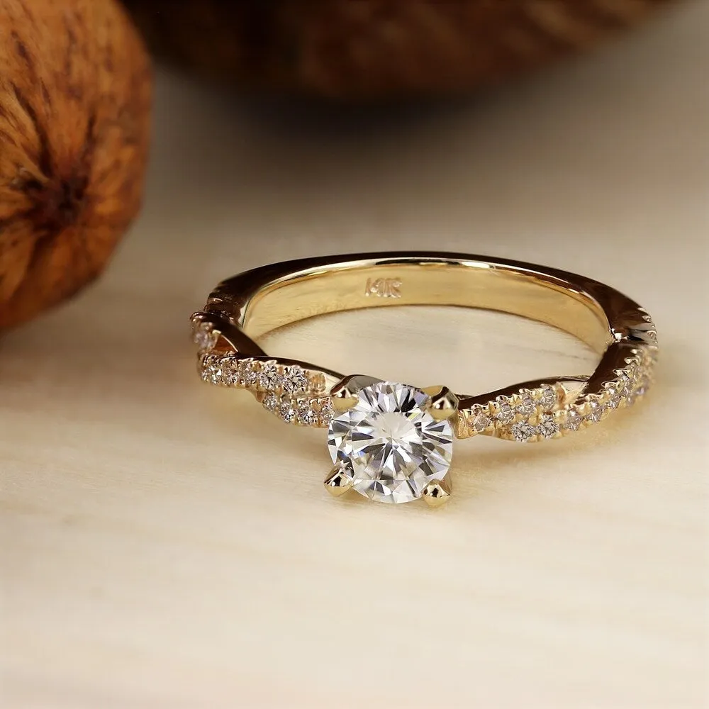 Auriya 14k Gold Twisted Round 3ct Moissanite and 1/5ctw Diamond Engagement Ring sold by Zulily product image thumbnail 3