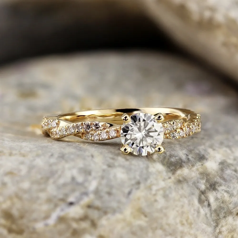 Auriya 14k Gold Twisted Round 3ct Moissanite and 1/5ctw Diamond Engagement Ring sold by Zulily product image thumbnail 2