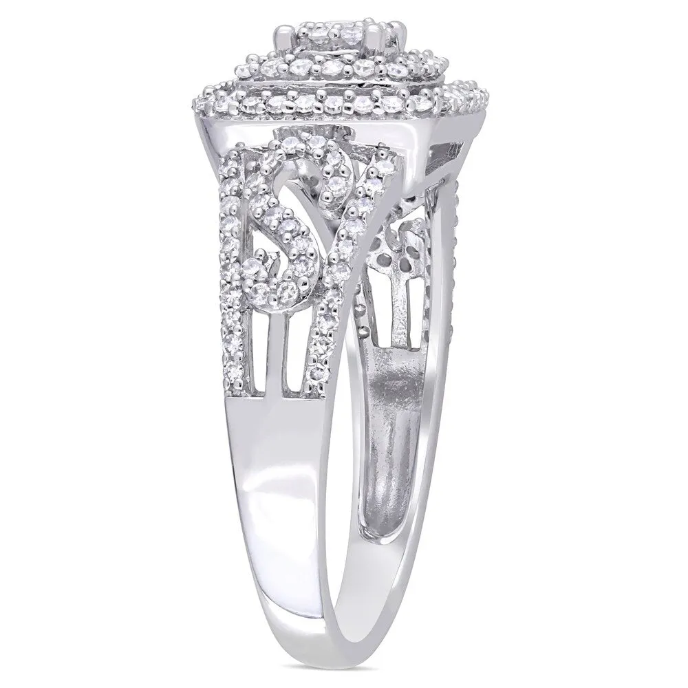 Miadora 10k White Gold 1/2ct TDW Diamond Square Triple Halo Engagement Ring sold by Zulily product image thumbnail 2