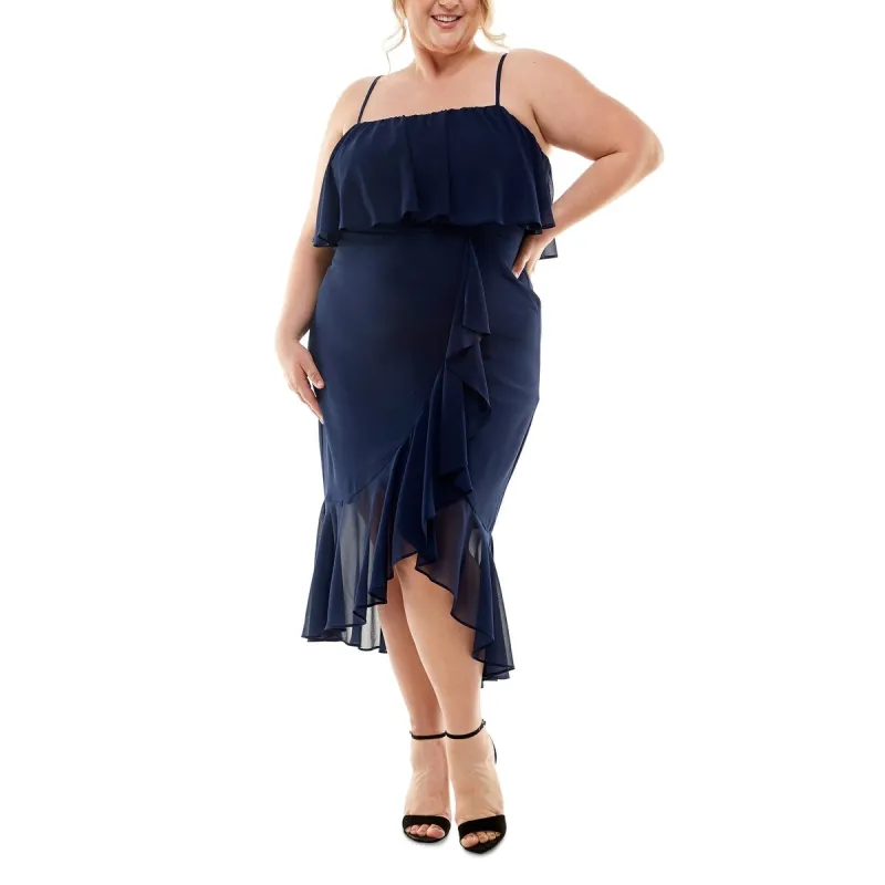 City Studios Women's Ruffled Midi Dress Blue Size 20W sold by Zulily