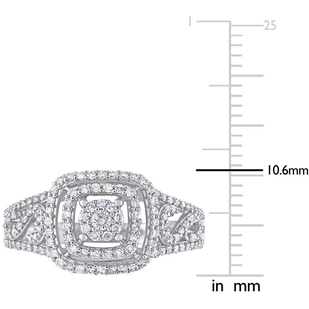 Miadora 10k White Gold 1/2ct TDW Diamond Square Triple Halo Engagement Ring sold by Zulily product image thumbnail 4
