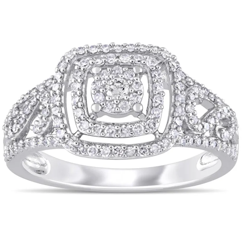 Miadora 10k White Gold 1/2ct TDW Diamond Square Triple Halo Engagement Ring sold by Zulily