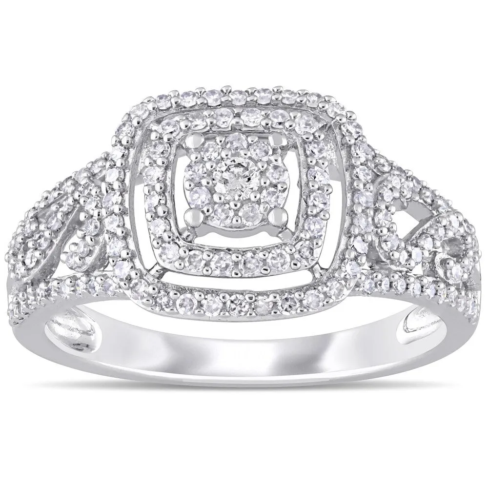 Miadora 10k White Gold 1/2ct TDW Diamond Square Triple Halo Engagement Ring sold by Zulily