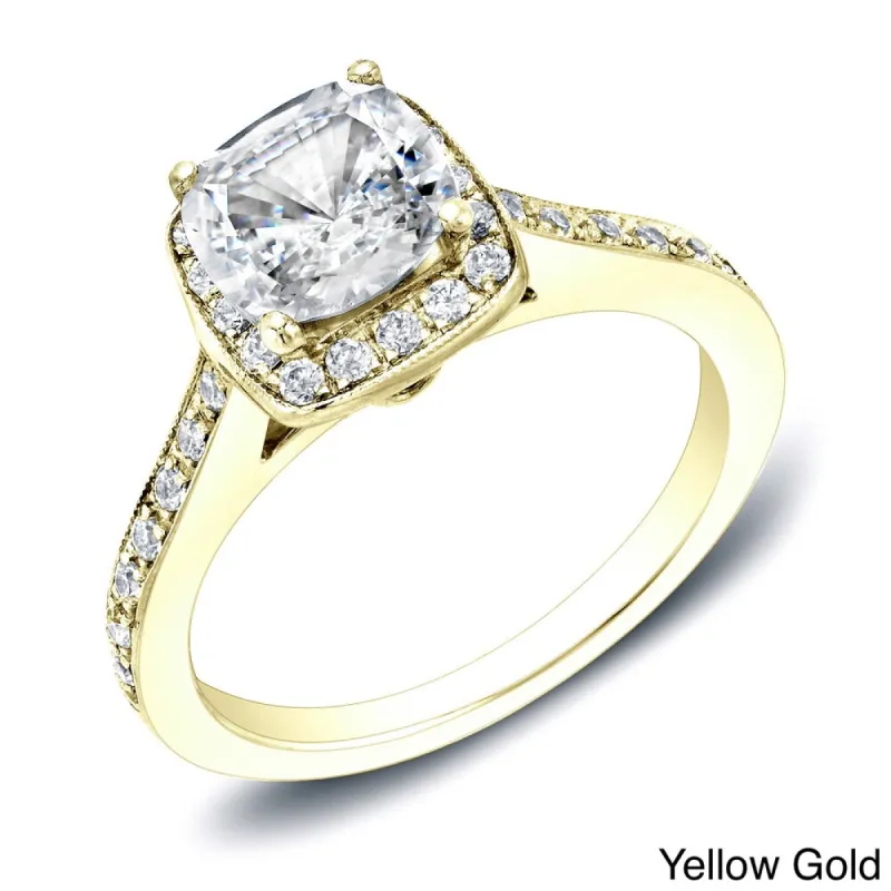 Auriya 14k Gold 2ctw Cushion-cut Halo Diamond Engagement Ring Certified sold by Zulily