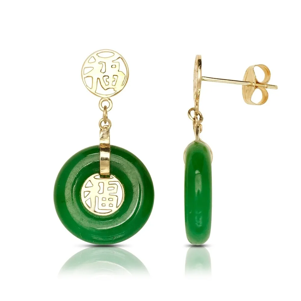 14k Yellow Gold Green Jade Circle Drop Earrings (10mm x 22mm) sold by Zulily