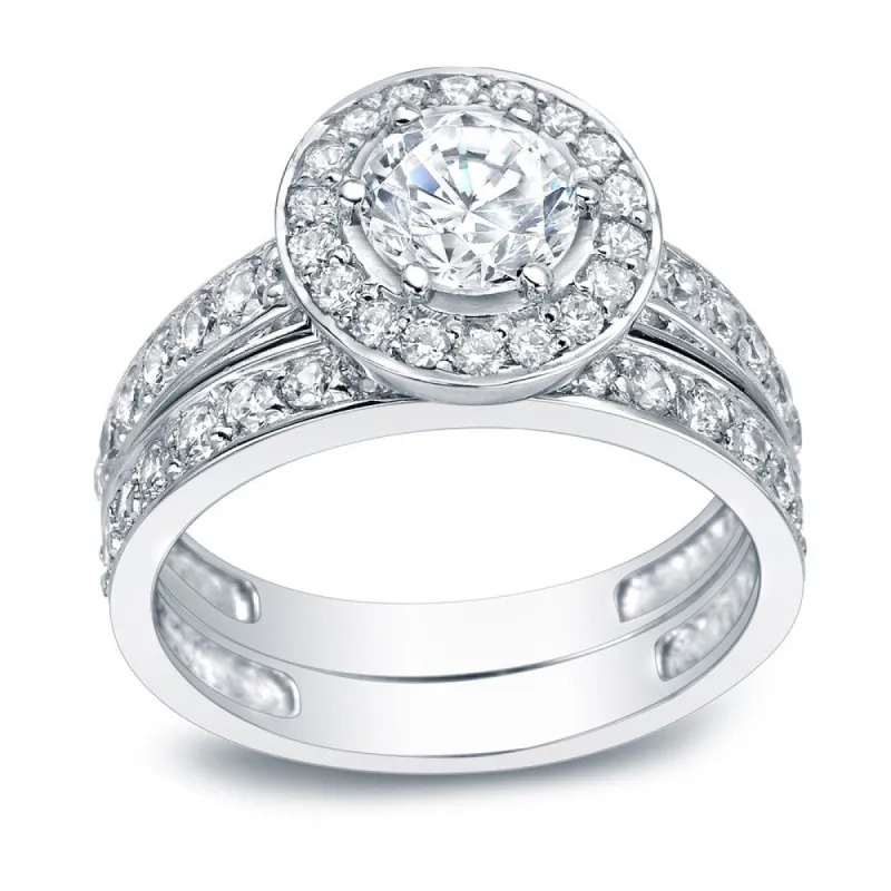 Auriya Platinum 2 1/4 carat TW Round Halo Diamond Engagement Ring Set sold by Zulily