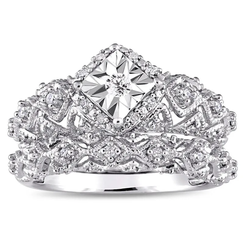 Miadora Sterling Silver 1/5ct TDW Diamond Infinity Vintage Bridal Ring Set sold by Zulily