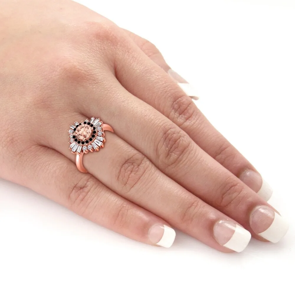 Auriya 14k Rose Gold Vintage Ballerina 1ct Morganite and 1ct Baguette Halo Black Diamond Engagement Ring sold by Zulily product image thumbnail 4