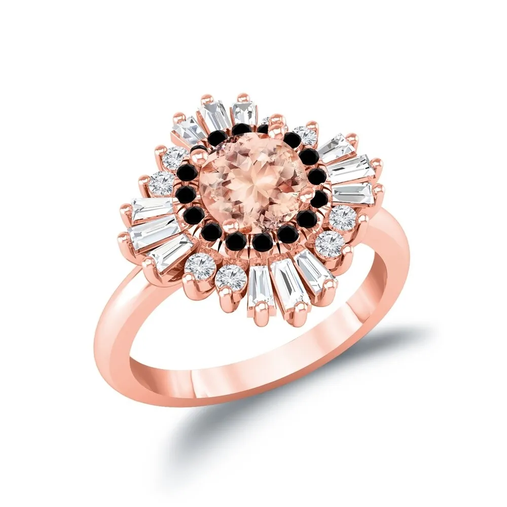 Auriya 14k Rose Gold Vintage Ballerina 1ct Morganite and 1ct Baguette Halo Black Diamond Engagement Ring sold by Zulily product image thumbnail 3
