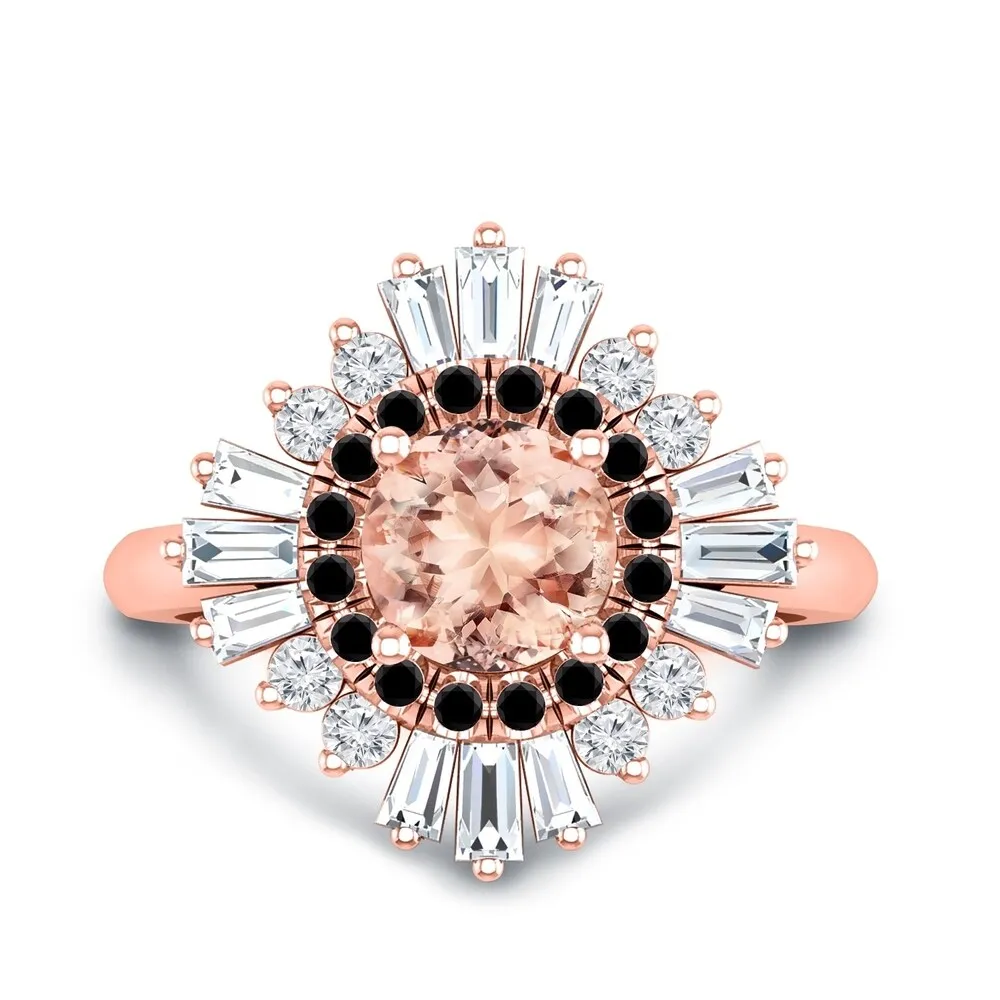 Auriya 14k Rose Gold Vintage Ballerina 1ct Morganite and 1ct Baguette Halo Black Diamond Engagement Ring sold by Zulily