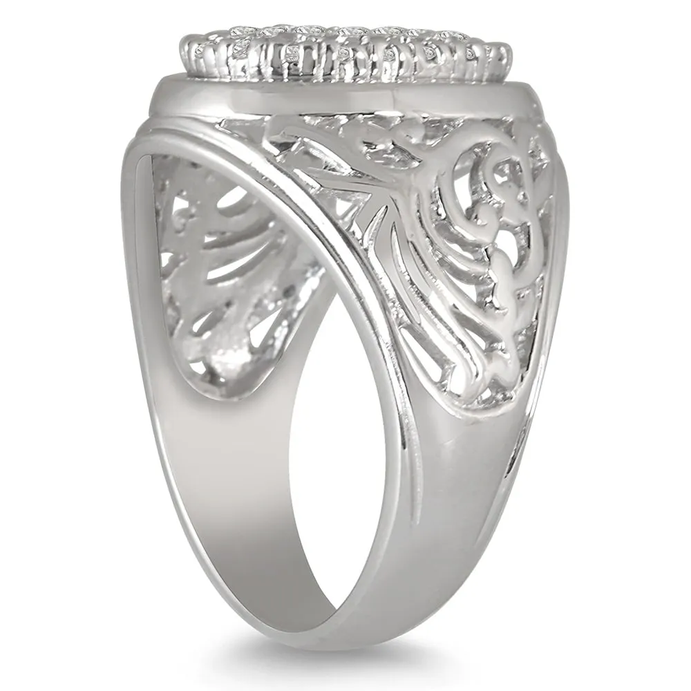 1 Carat TW Engraved Men's Diamond Ring in 10K White Gold sold by Zulily product image thumbnail 2
