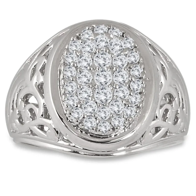 1 Carat TW Engraved Men's Diamond Ring in 10K White Gold sold by Zulily
