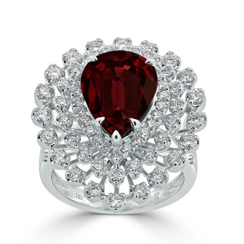 Auriya 5 7/8ct Pear-cut Red Garnet and Halo Diamond Ring 1 1/2cttw 18K Gold sold by Zulily