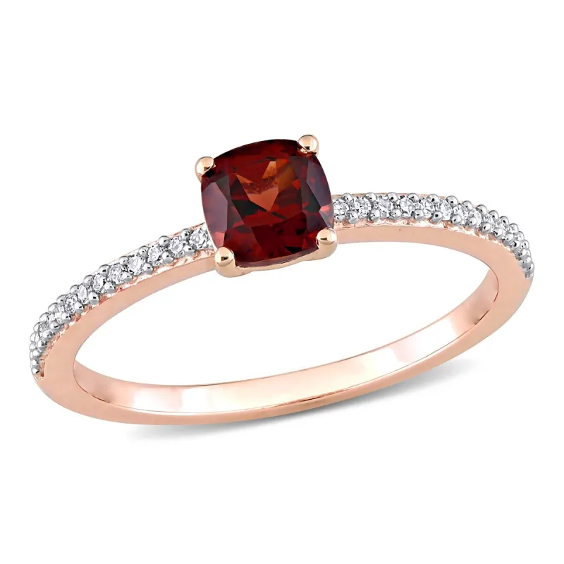 Miadora 10k Rose Gold Cushion-cut Garnet and 1/10ct TDW Diamond Birthstone Ring sold by Zulily