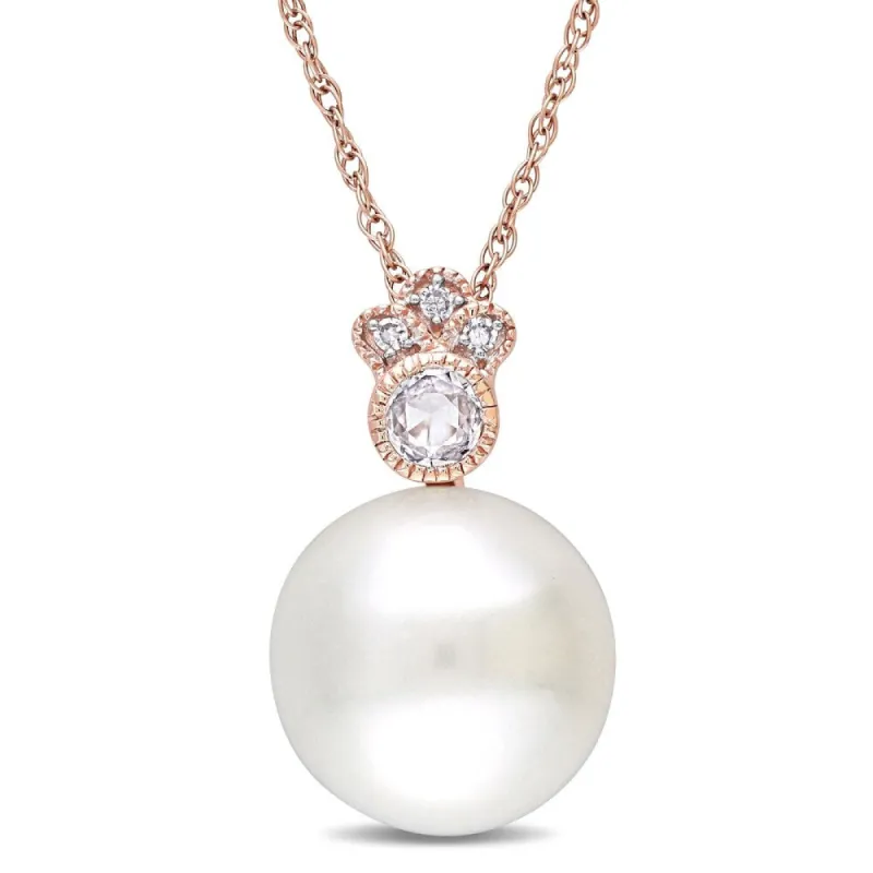 Miadora 10k Rose Gold Cultured FW Pearl, White Sapphire & 1/10ct TDW Diamond Necklace (9.5-10 MM) sold by Zulily